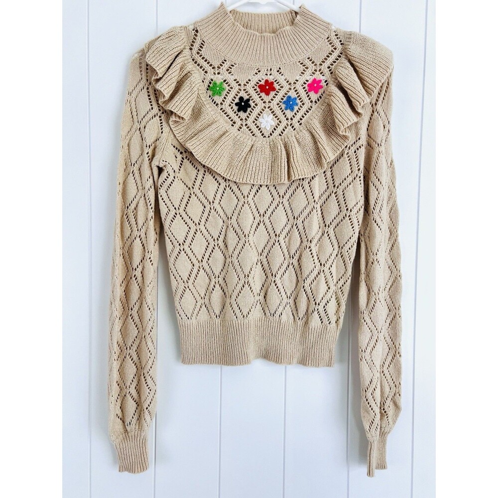 Lilly Pulitzer Bereda Sweater in Heathered Sand Bar with Ruffled Collar Size XXS